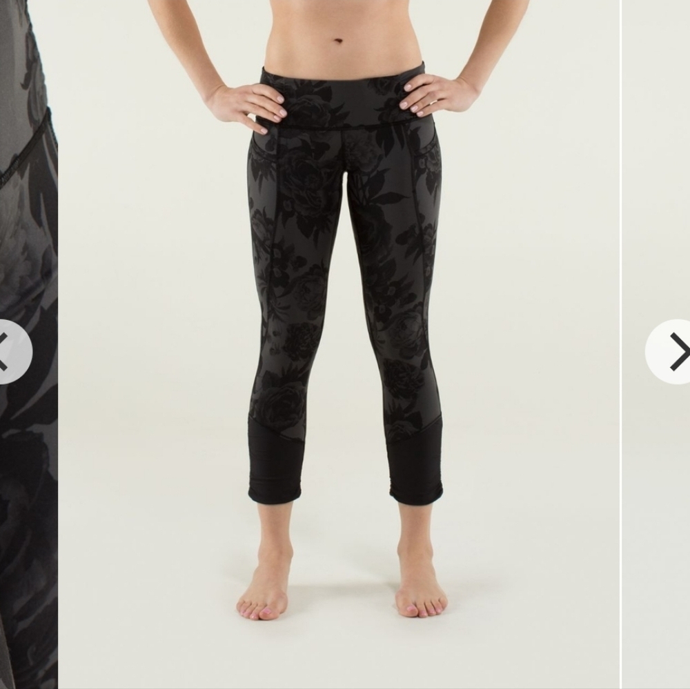 Lululemon Practice Daily CropBrisk Bloom Black Soot / Black leggings size 4